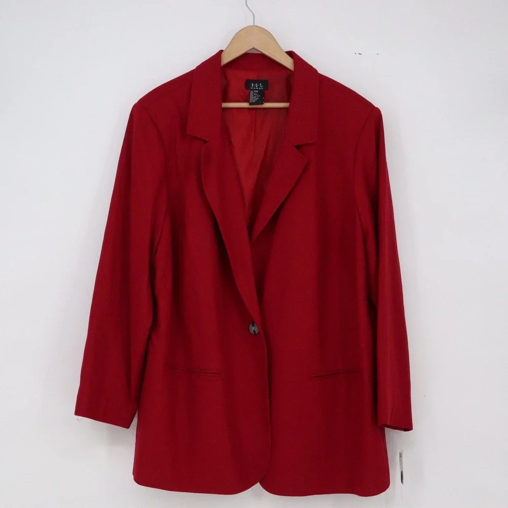 R.Q.T. Woman Blazer Womens 20W Wool Rio Red Single Button NWT